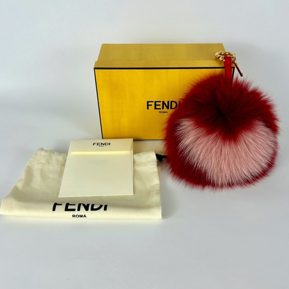 Fendi Accessories - FENDI-Authentic-Fox Fur Heart Pom Pom Bag Charm